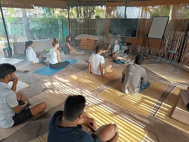 A sound healing session at the office, in goa